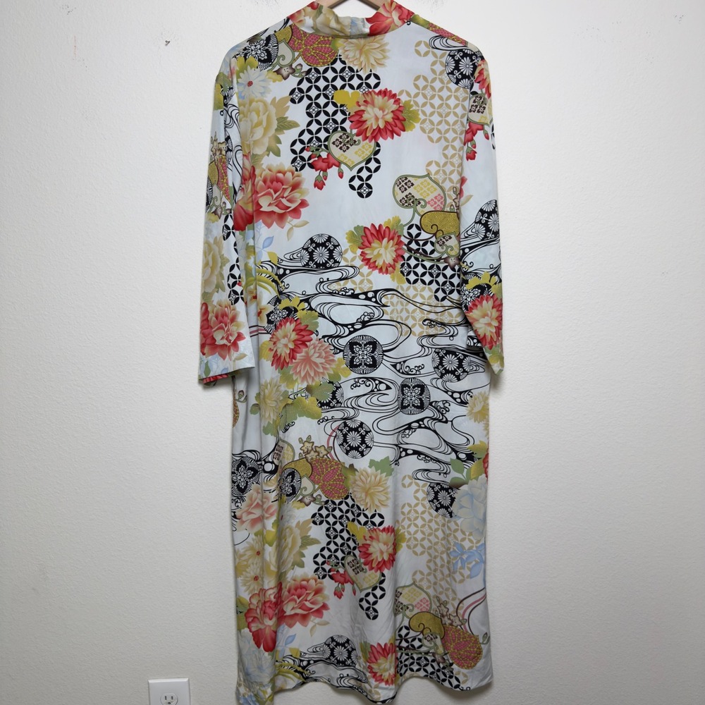 Natori Women Kaftan Maxi House Dress Large Multicolor Floral Asian Inspired Slit - Picture 9 of 12